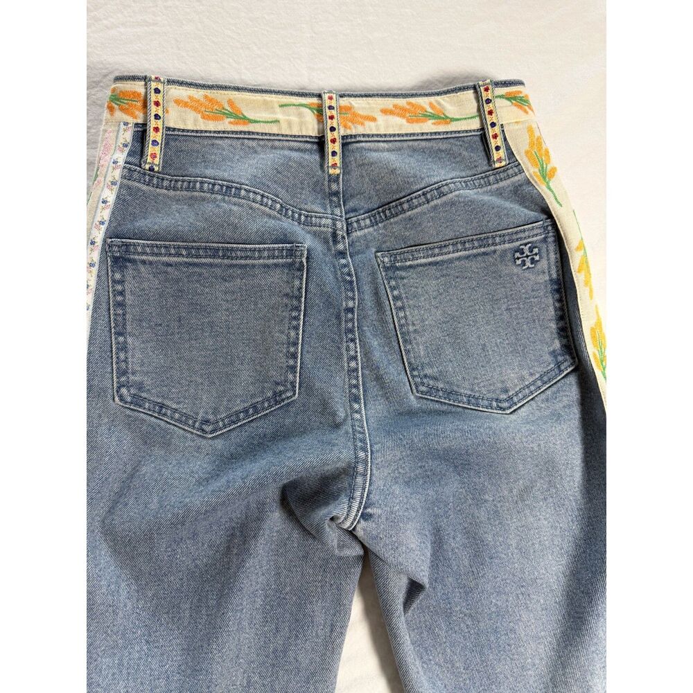 Tory Burch Amy Embroidered Ribbon Flare Jeans Button Fly Light Wash Size 24 EUC - Picture 4 of 15